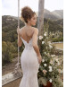 V Neck Beaded Ivory Lace Elegant Wedding Dress